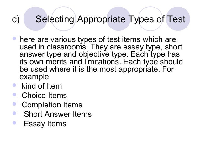 essay items to test students achievement